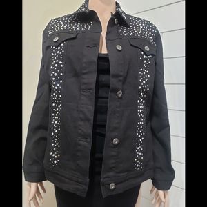 DG2 by Diane Gilman Black Jean Jacket with Rhinestones - Size Medium